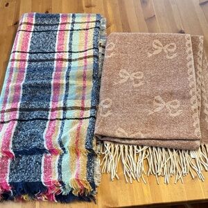 New! Cozy Oversized Plaid Scarf and Bow Patterned Fringe Scarf